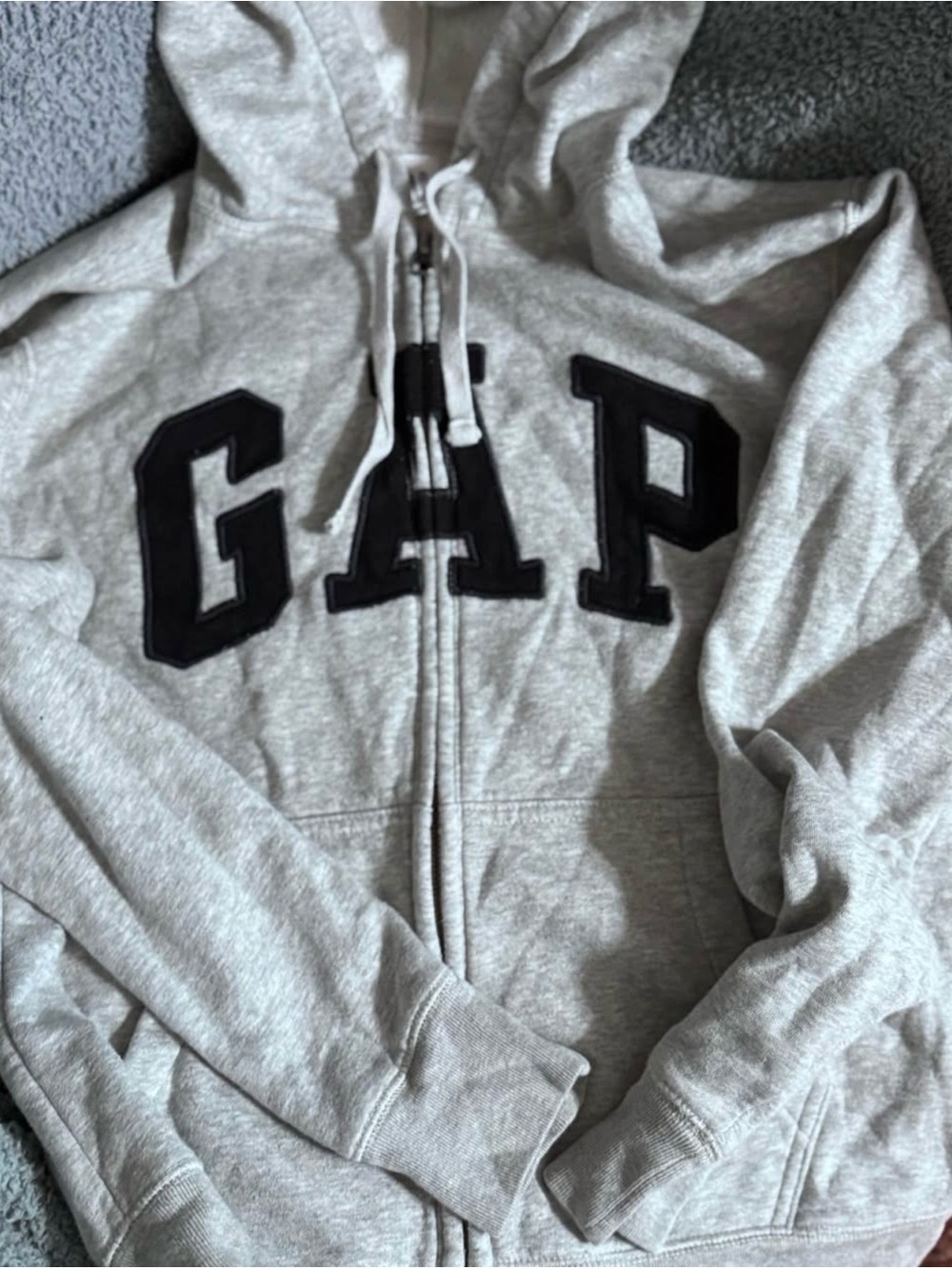 GAP Heather Gray Full-Zip Hoodie with Black Lettering